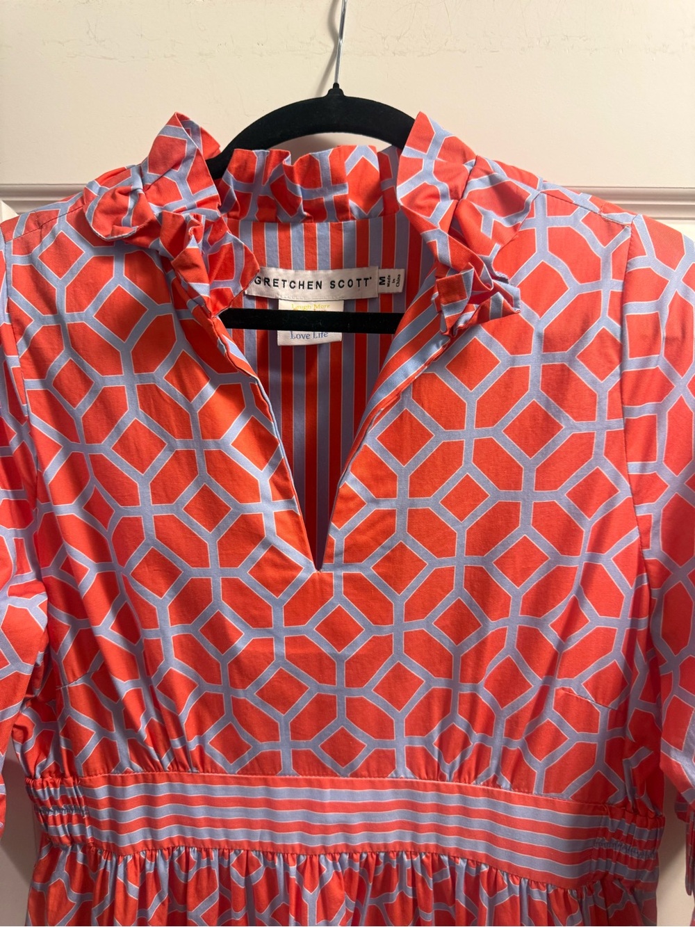 Gretchen Scott Designs Coral and Light Blue Geometric V-Neck Tunic - Picture 7 of 7